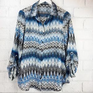 Zac & Rachel Button Front Zig Zag Sheer Blouse